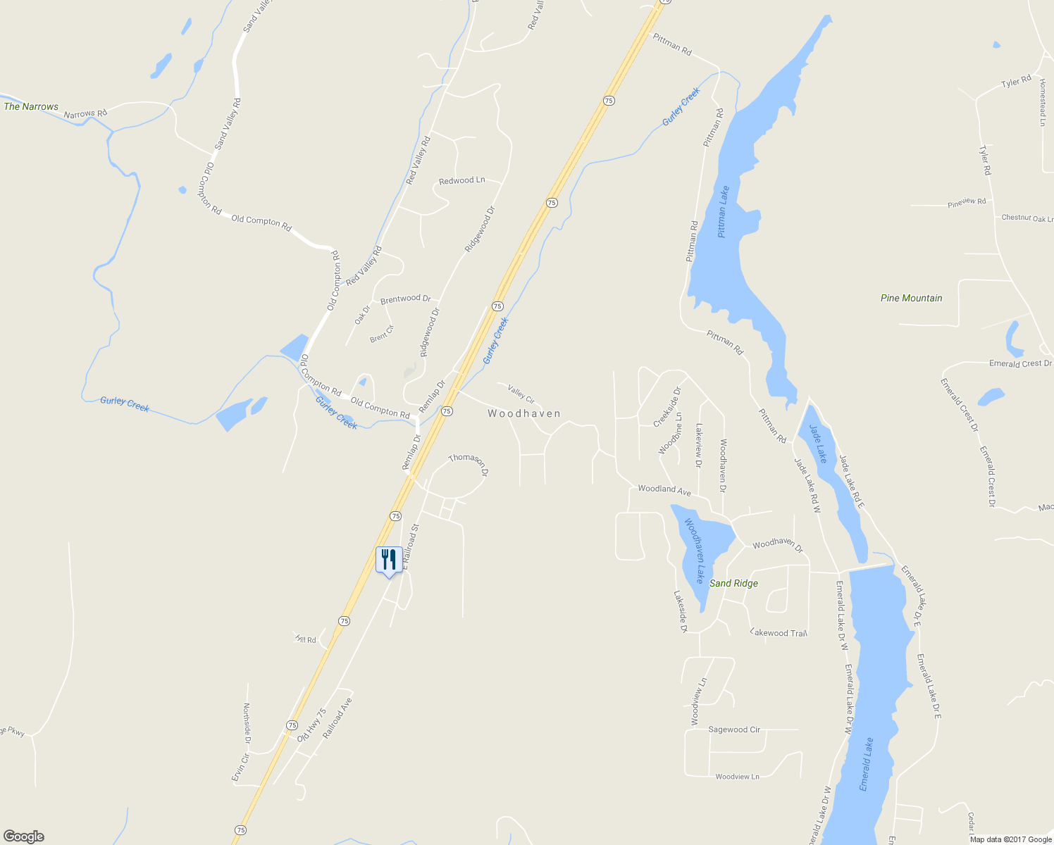 map of restaurants, bars, coffee shops, grocery stores, and more near 272 Woodhaven Boulevard in Pinson