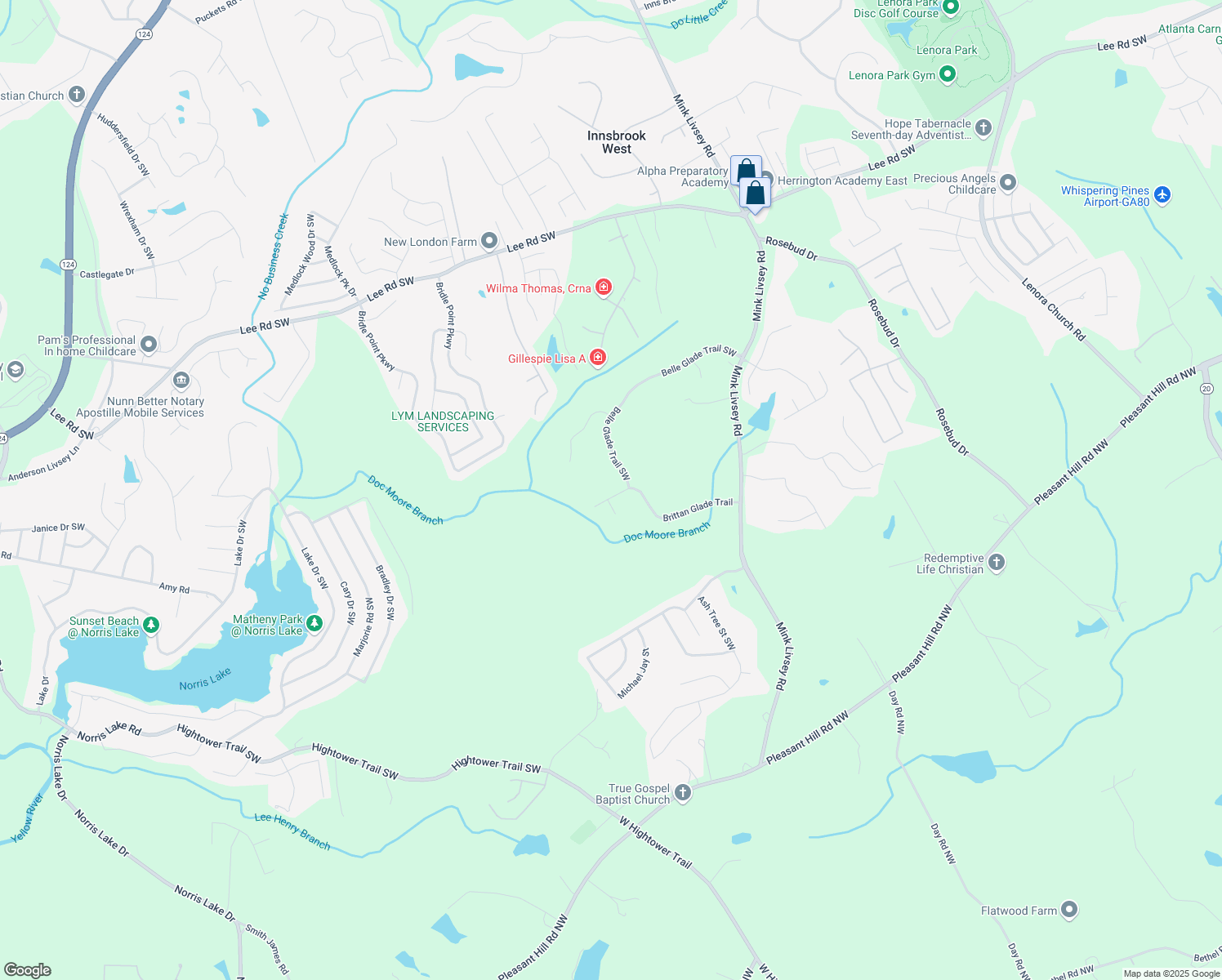 map of restaurants, bars, coffee shops, grocery stores, and more near 4001 Brittan Glade Trail in Snellville