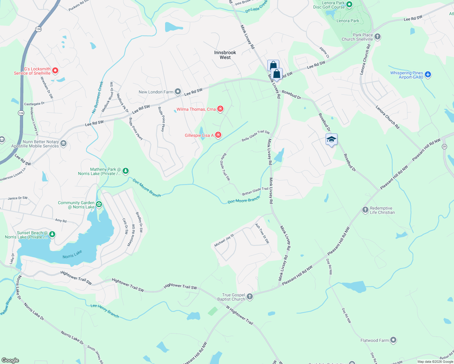 map of restaurants, bars, coffee shops, grocery stores, and more near 3981 Brittan Glade Trail in Snellville