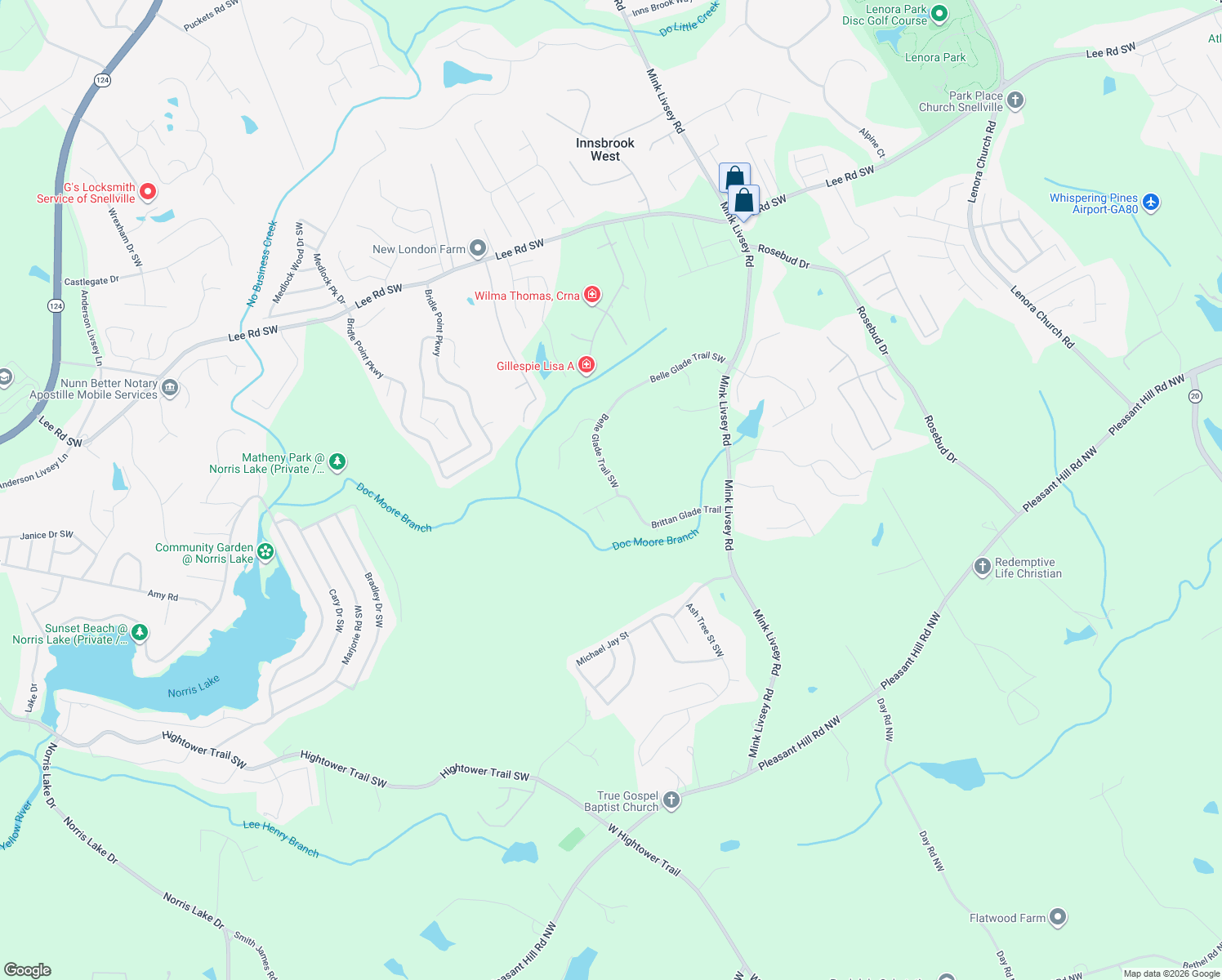 map of restaurants, bars, coffee shops, grocery stores, and more near 3981 Brittan Glade Trail in Snellville