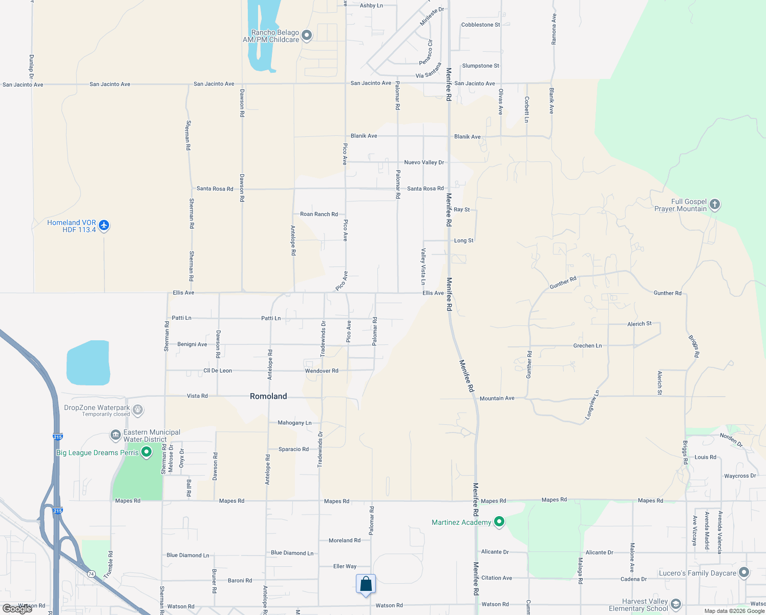 map of restaurants, bars, coffee shops, grocery stores, and more near 28549 Villa Court in Riverside County