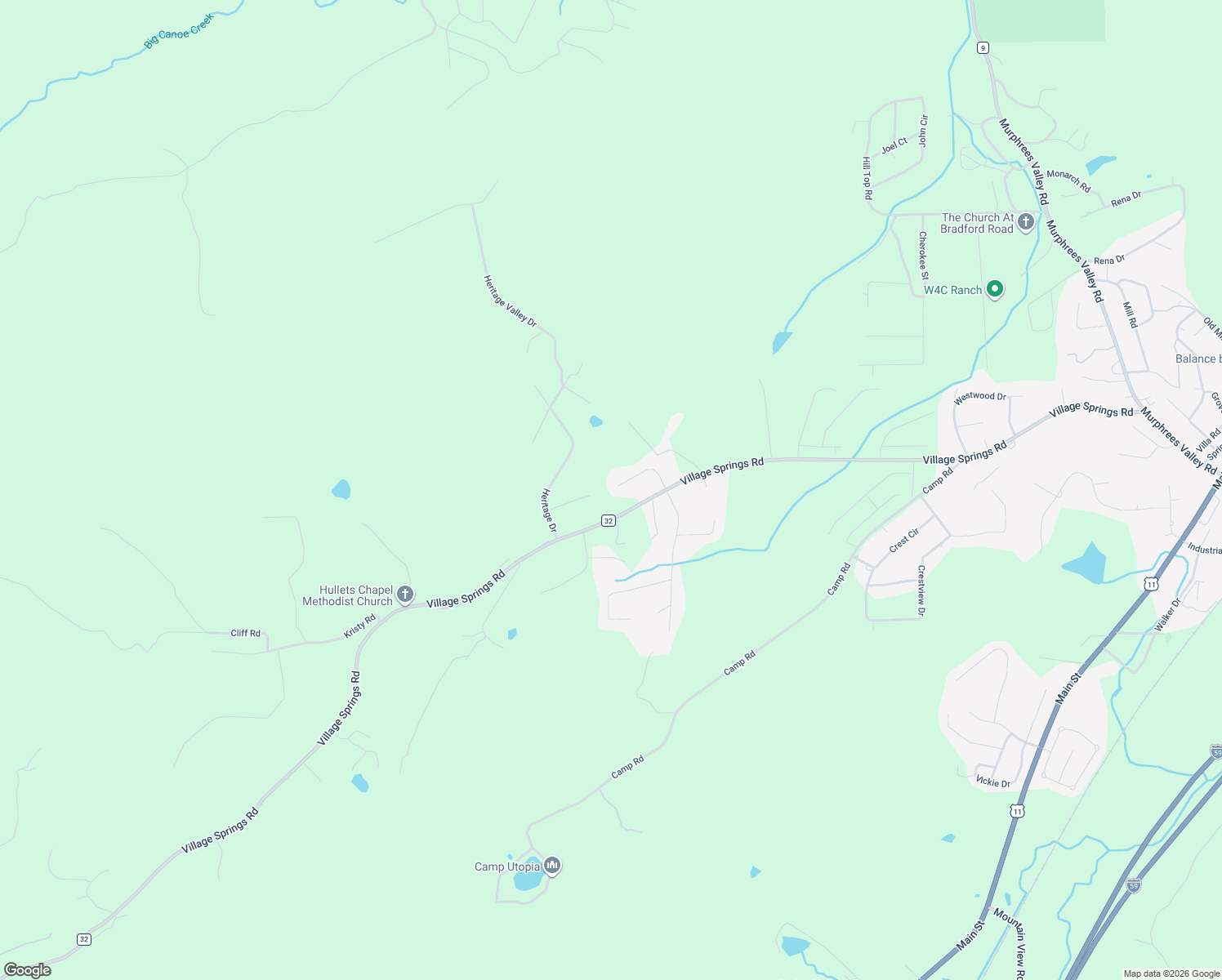 map of restaurants, bars, coffee shops, grocery stores, and more near 189 Village Trace Drive in Springville