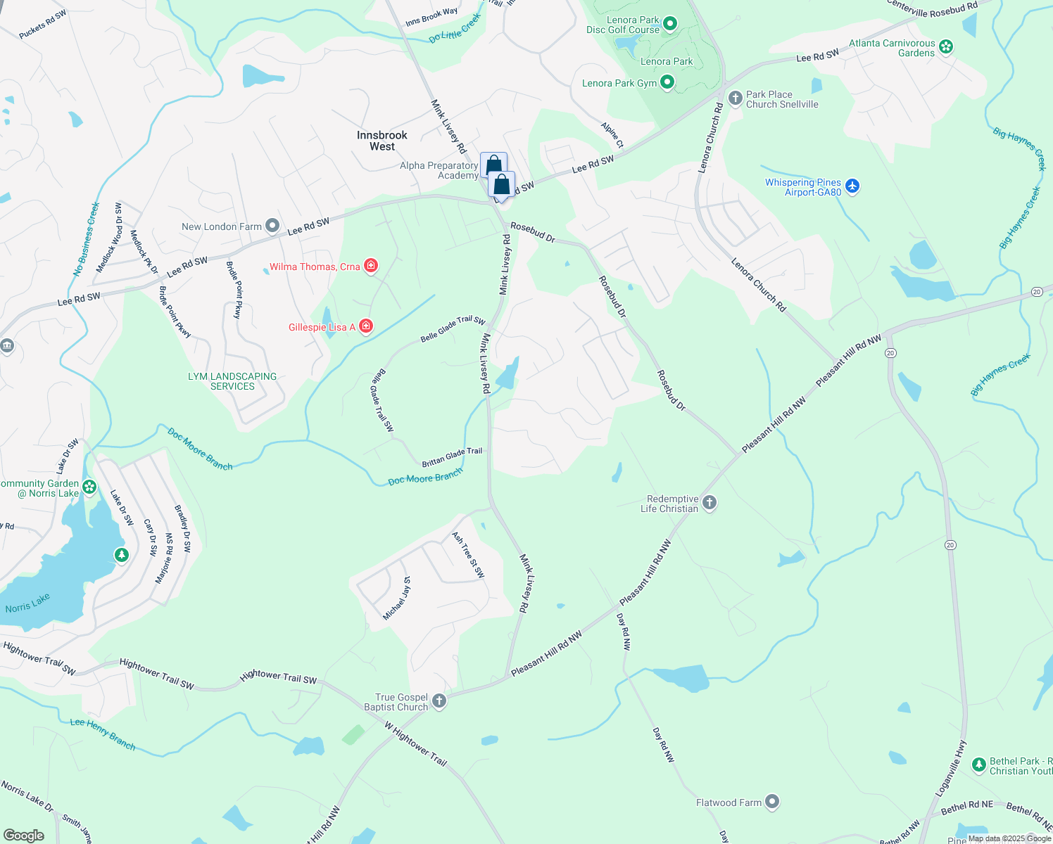 map of restaurants, bars, coffee shops, grocery stores, and more near 4850 Wynship Lane in Snellville