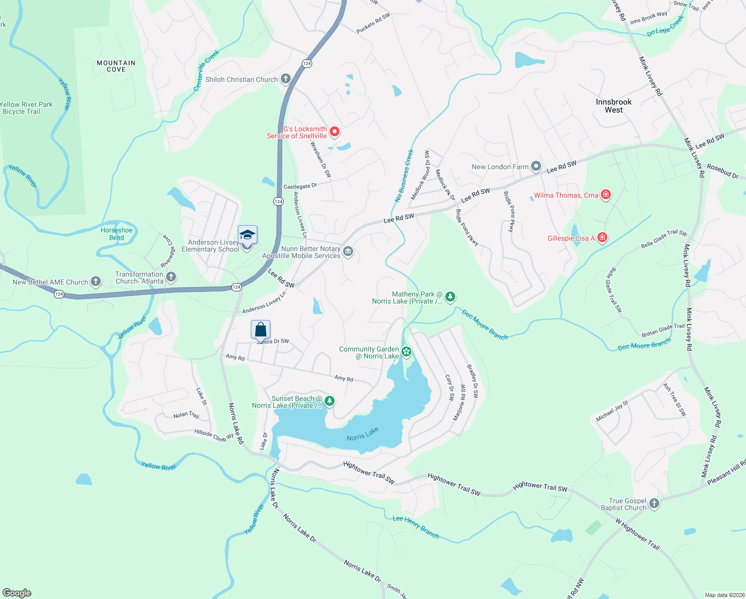 map of restaurants, bars, coffee shops, grocery stores, and more near 4411 Marci Street in Snellville