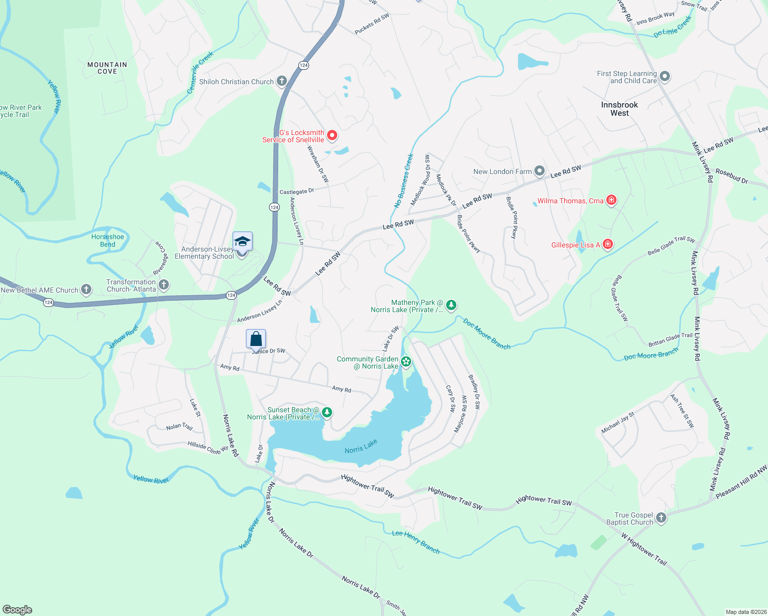 map of restaurants, bars, coffee shops, grocery stores, and more near 4455 Susans Way in Snellville