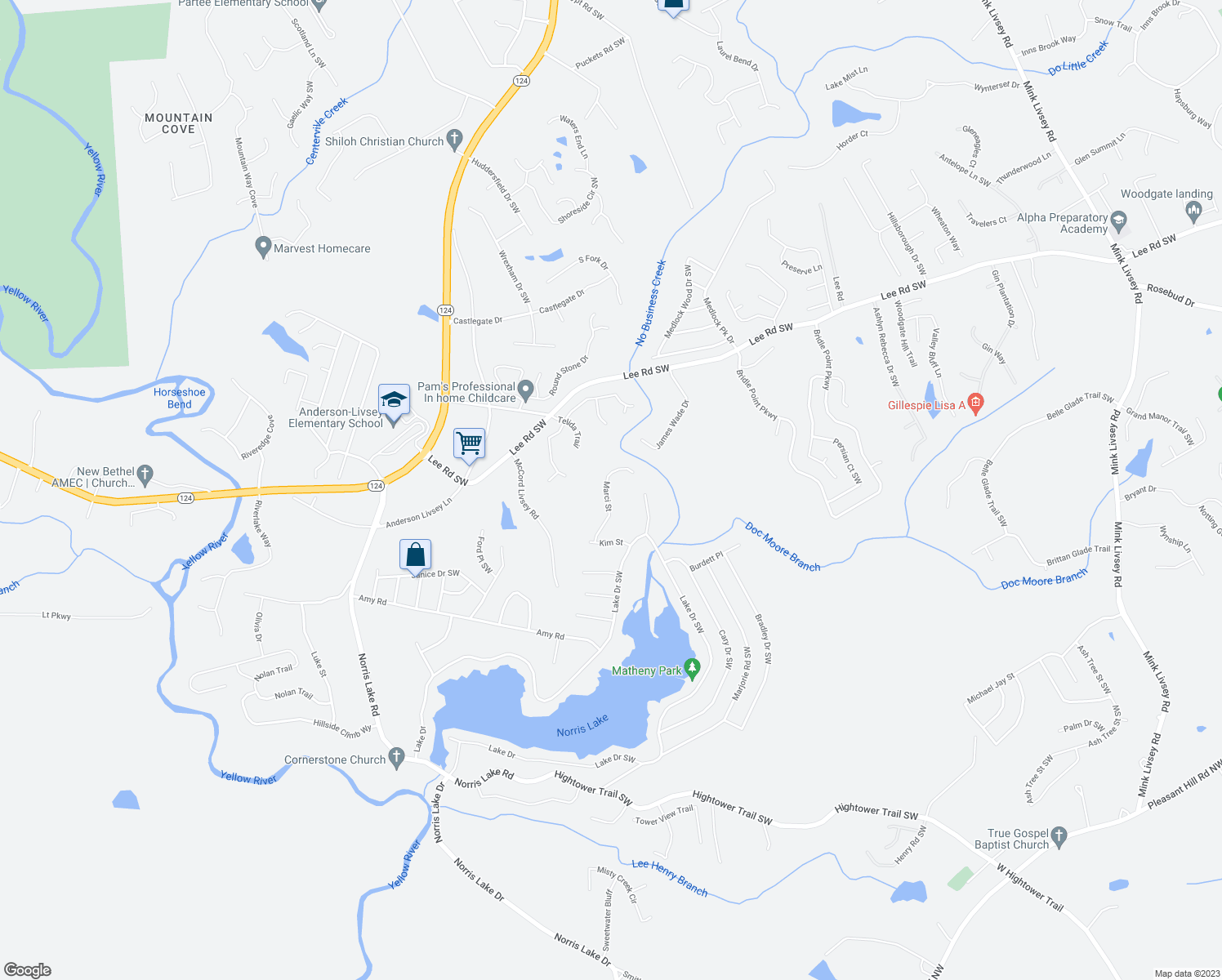 map of restaurants, bars, coffee shops, grocery stores, and more near 4402 Marci Street in Snellville