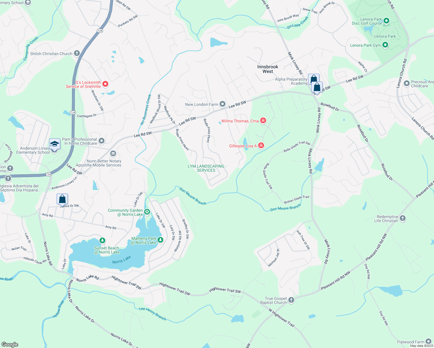 map of restaurants, bars, coffee shops, grocery stores, and more near 4348 Persian Court Southwest in Snellville
