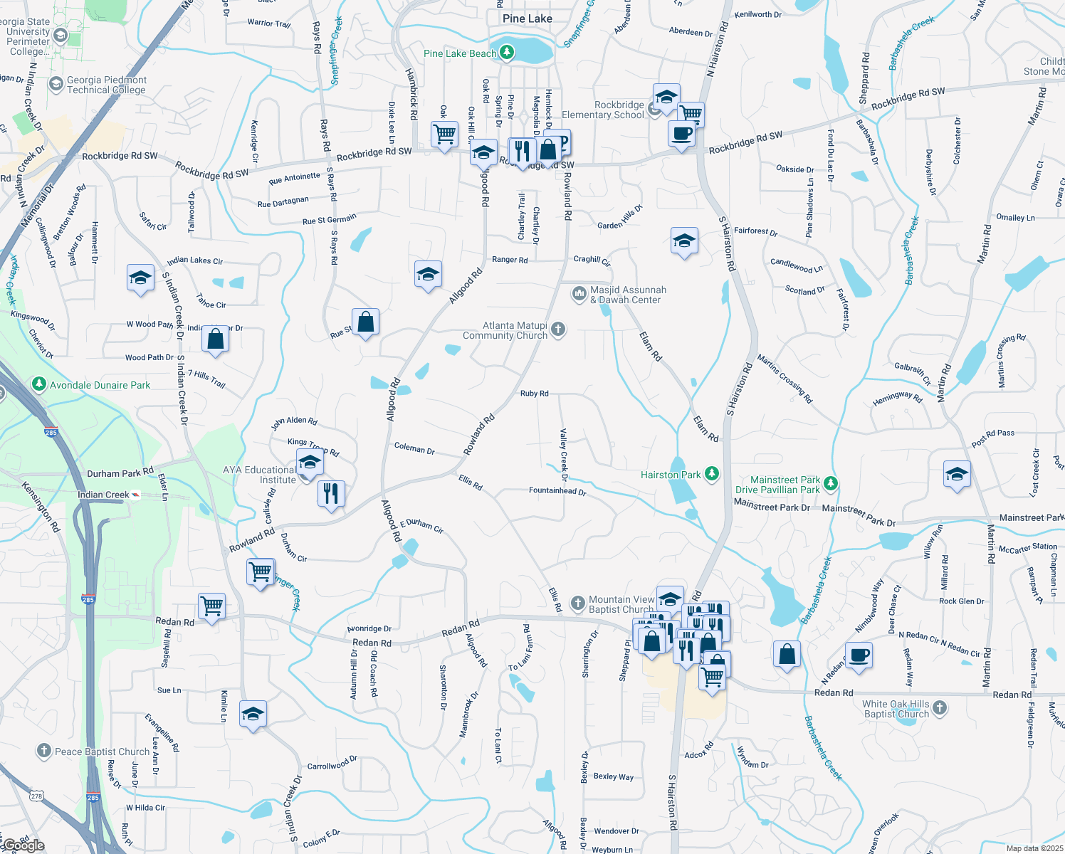 map of restaurants, bars, coffee shops, grocery stores, and more near 765 Corundum Ct in Stone Mountain