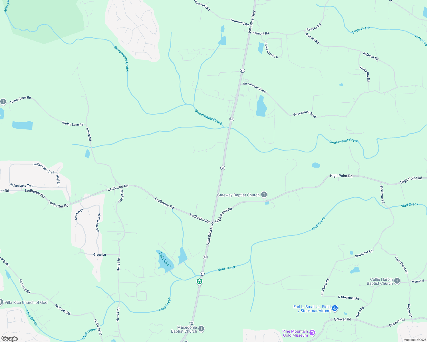 map of restaurants, bars, coffee shops, grocery stores, and more near 1385 Georgia 61 in Cartersville