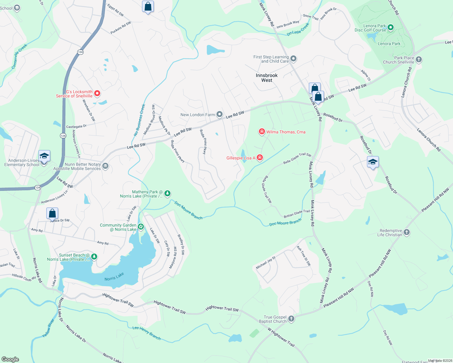 map of restaurants, bars, coffee shops, grocery stores, and more near 4018 Brumby Way in Snellville