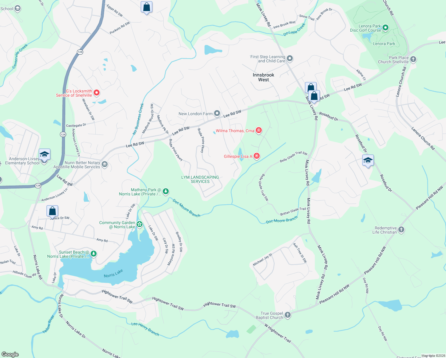 map of restaurants, bars, coffee shops, grocery stores, and more near 4018 Brumby Way in Snellville