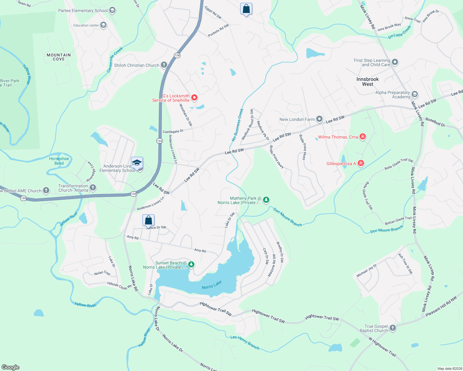 map of restaurants, bars, coffee shops, grocery stores, and more near 4301 Marci Street in Snellville