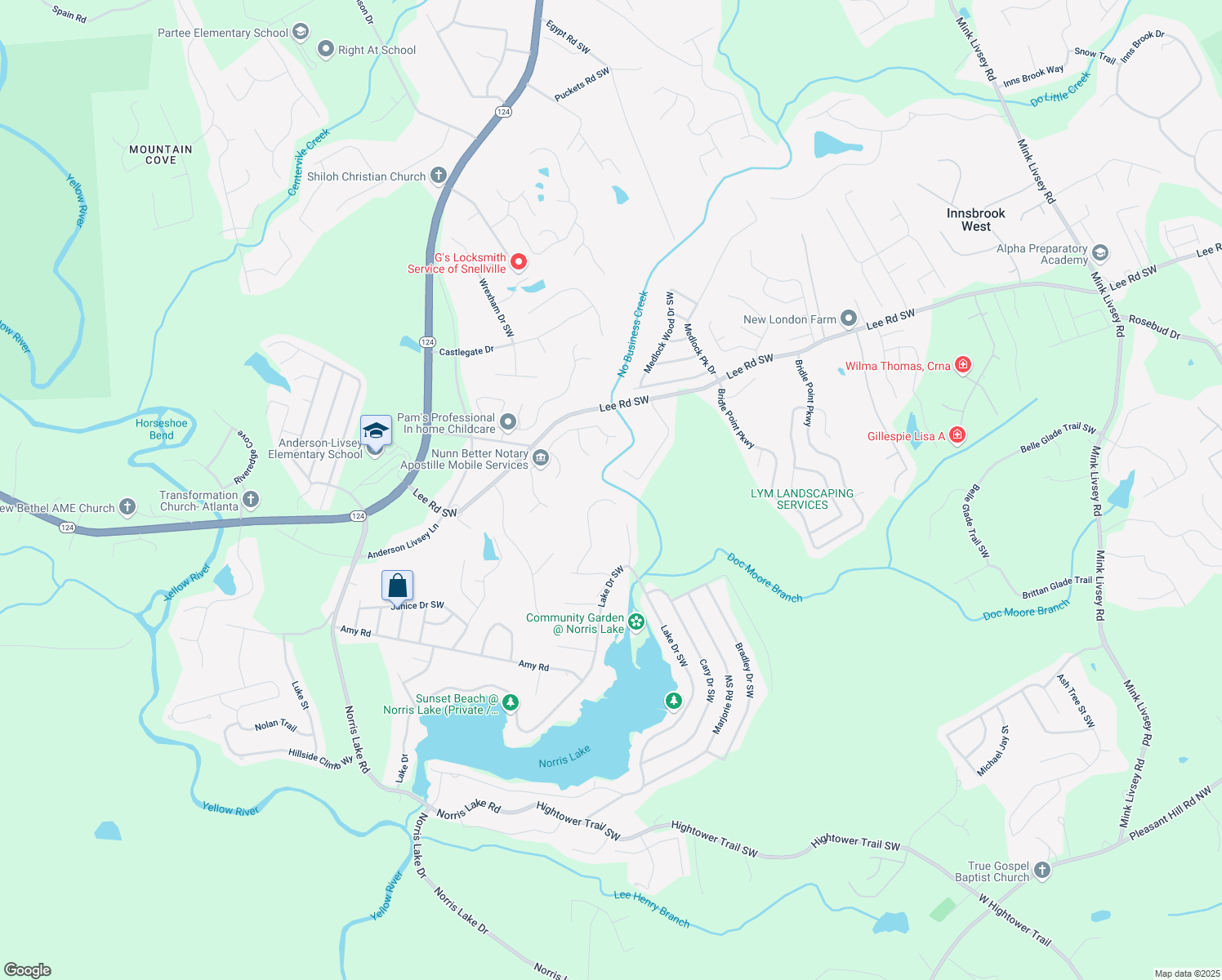 map of restaurants, bars, coffee shops, grocery stores, and more near 4311 Marci Street in Snellville