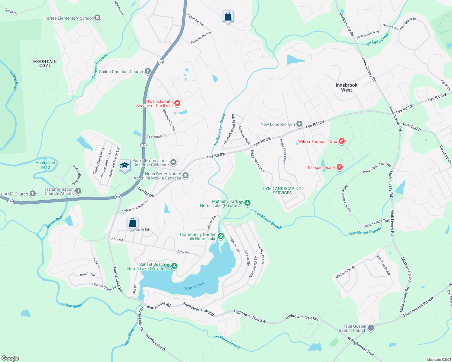 map of restaurants, bars, coffee shops, grocery stores, and more near 4488 James Wade Drive in Snellville