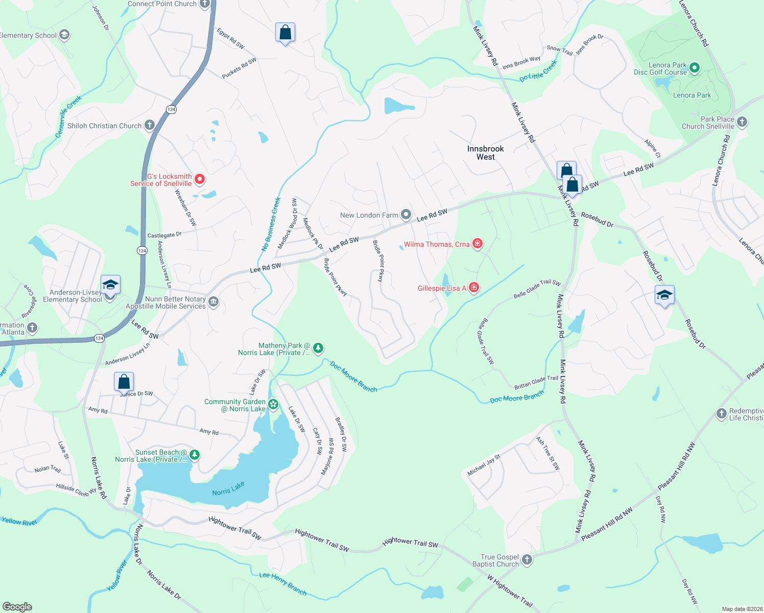 map of restaurants, bars, coffee shops, grocery stores, and more near 4529 Persian Court Southwest in Snellville