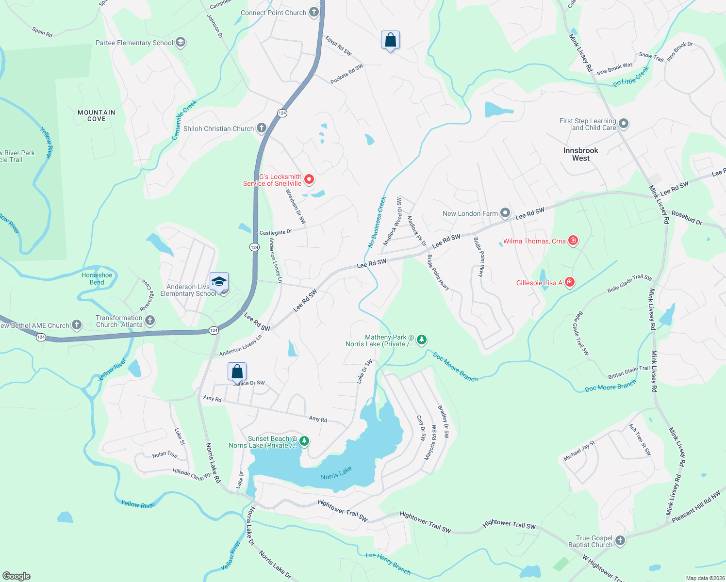 map of restaurants, bars, coffee shops, grocery stores, and more near 4368 Gray Raptor Circle in Snellville