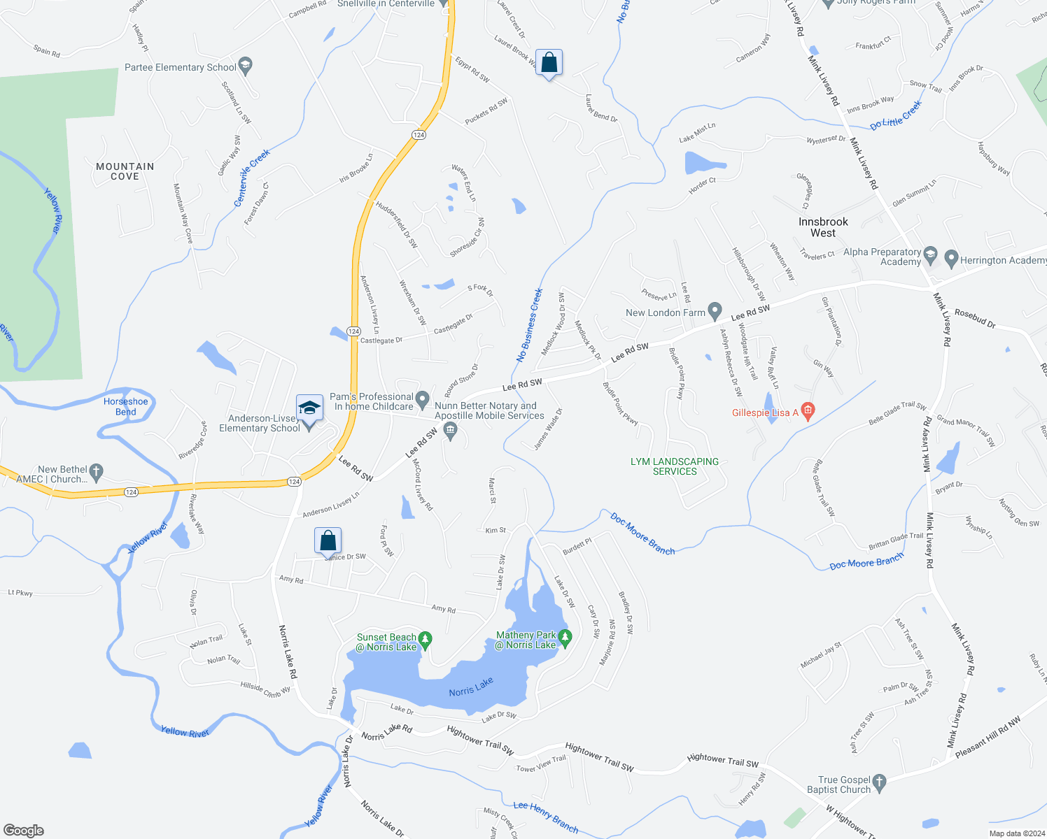 map of restaurants, bars, coffee shops, grocery stores, and more near 4222 Raptor Place in Snellville