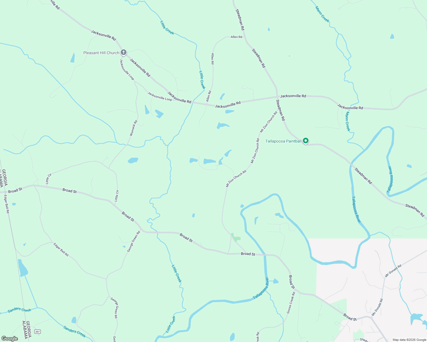 map of restaurants, bars, coffee shops, grocery stores, and more near 398 Mount Zion Church Road in Tallapoosa
