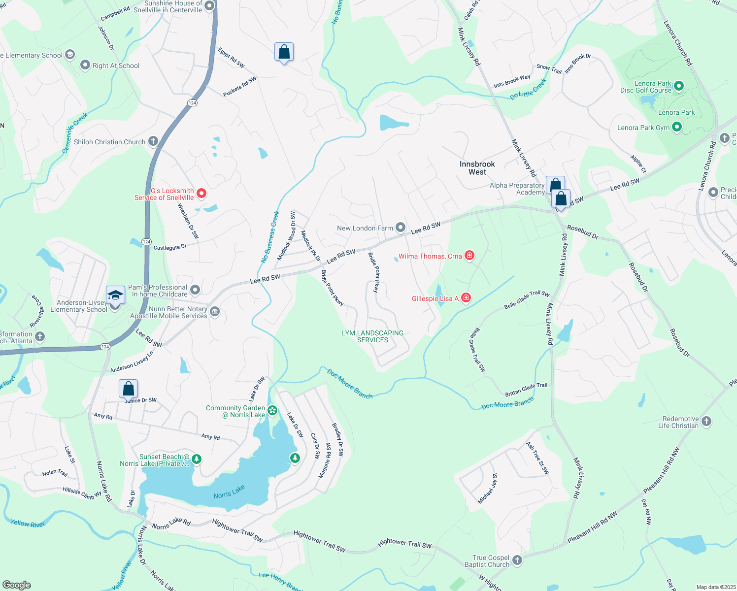 map of restaurants, bars, coffee shops, grocery stores, and more near 4092 Arabian Way Southwest in Snellville