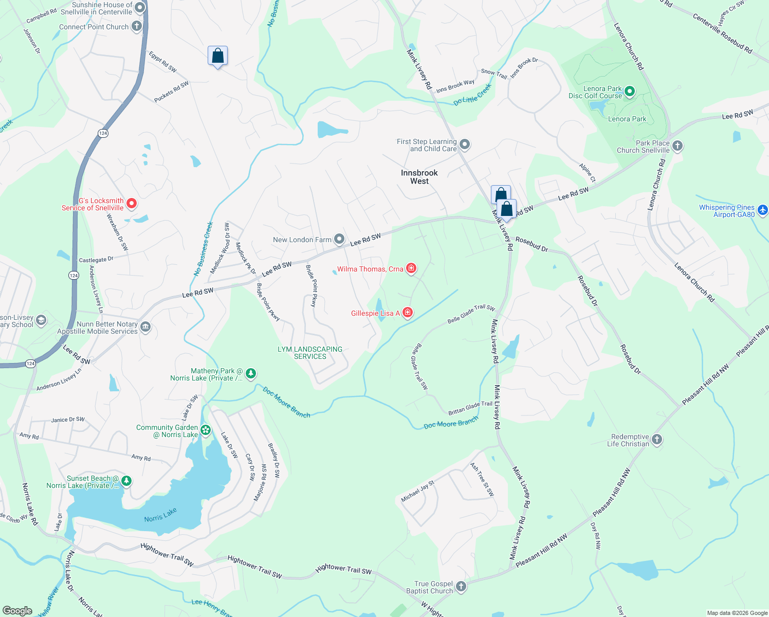 map of restaurants, bars, coffee shops, grocery stores, and more near 3587 Valley Bluff Lane in Snellville