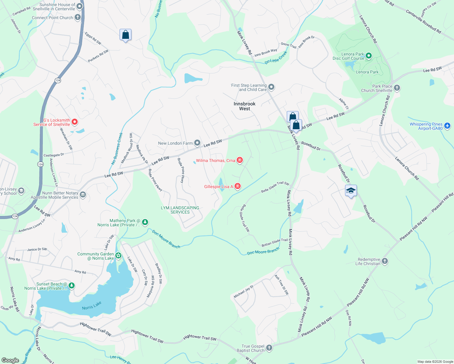 map of restaurants, bars, coffee shops, grocery stores, and more near 3587 Valley Bluff Lane in Snellville