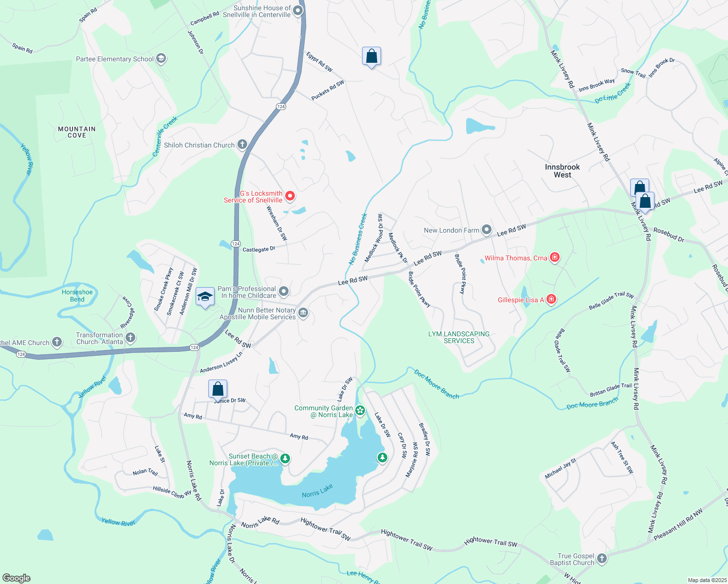 map of restaurants, bars, coffee shops, grocery stores, and more near 4337 James Wade Drive in Snellville