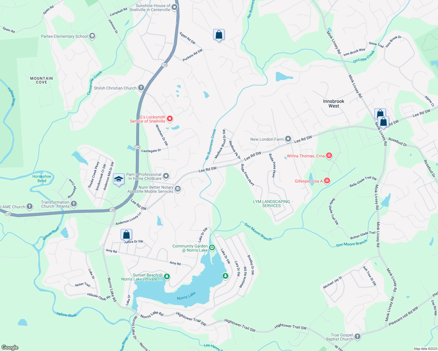 map of restaurants, bars, coffee shops, grocery stores, and more near 4337 James Wade Drive in Snellville