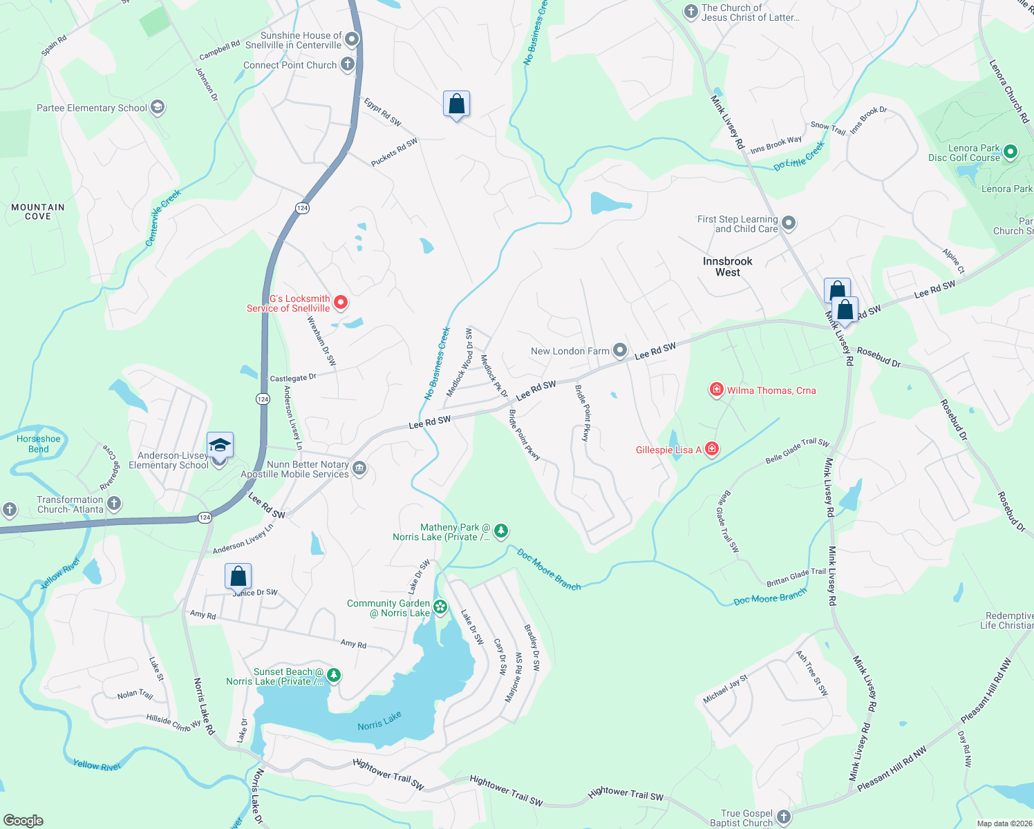 map of restaurants, bars, coffee shops, grocery stores, and more near 4147 Caspian Trace in Snellville