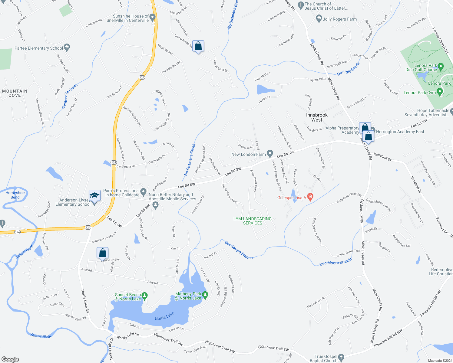 map of restaurants, bars, coffee shops, grocery stores, and more near 4127 Caspian Trace in Snellville