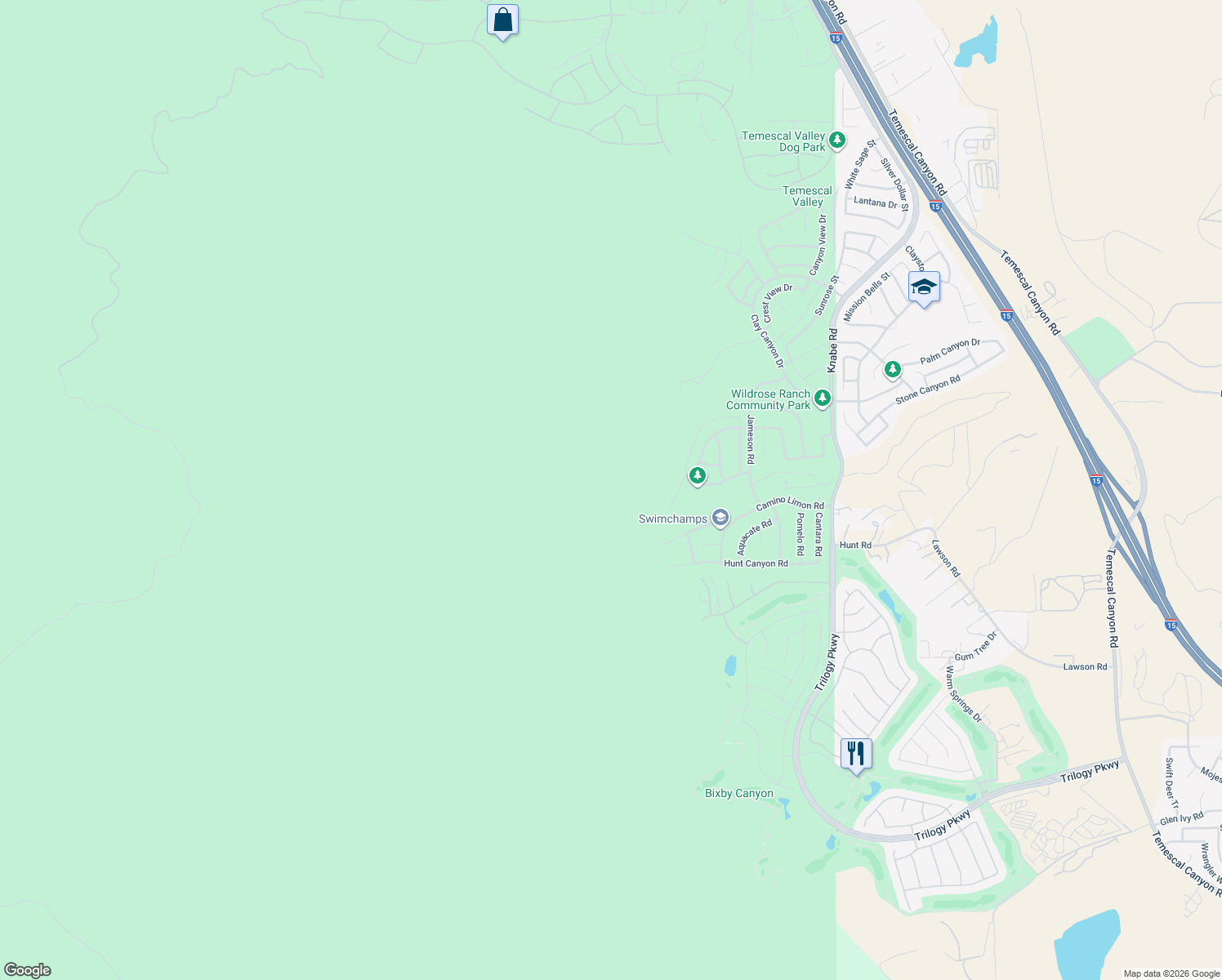 map of restaurants, bars, coffee shops, grocery stores, and more near 8656 Calle Canon Road in Corona