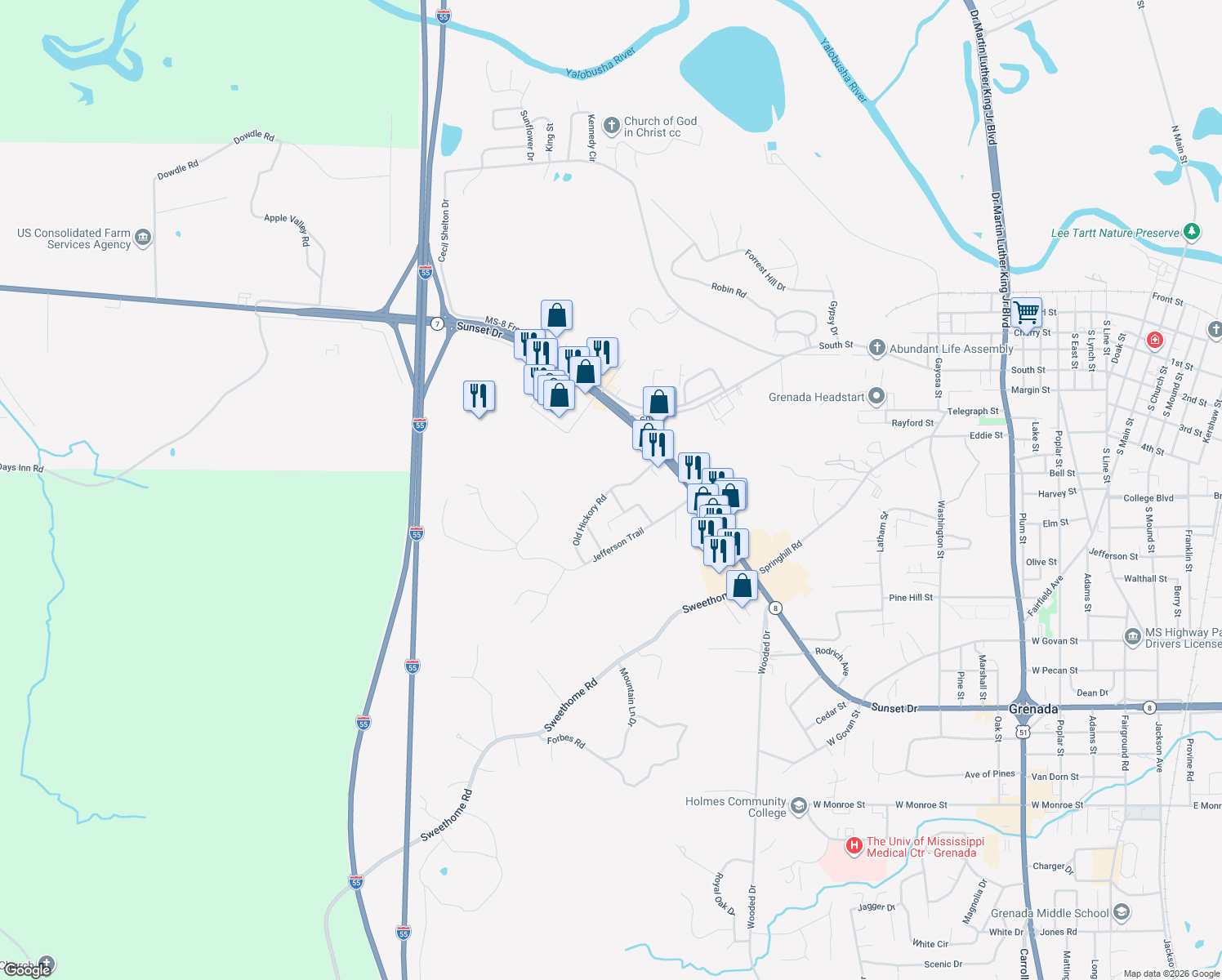 map of restaurants, bars, coffee shops, grocery stores, and more near 298 Haley Dr in Grenada