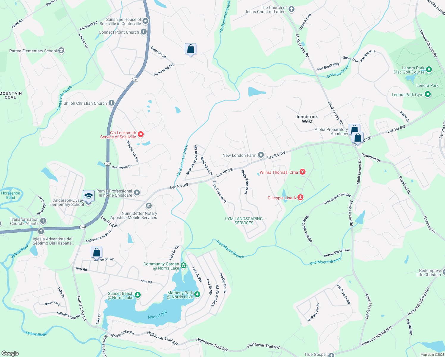 map of restaurants, bars, coffee shops, grocery stores, and more near 4087 Caspian Trace in Snellville
