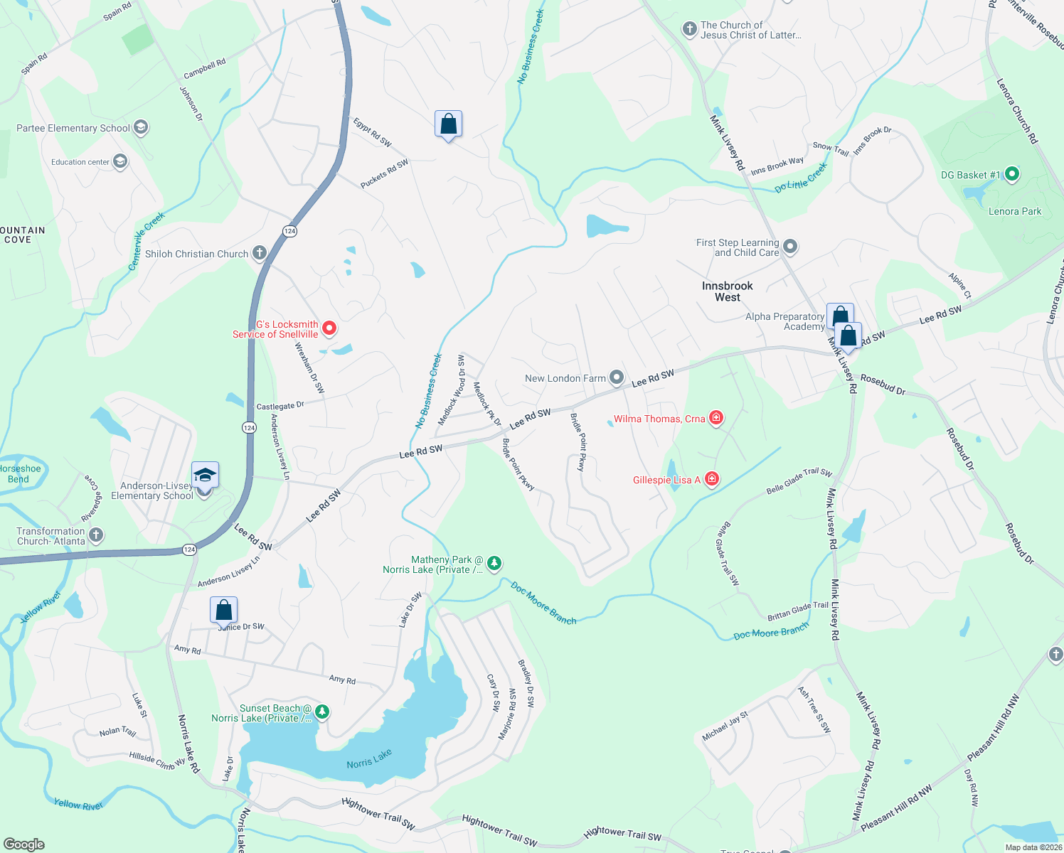 map of restaurants, bars, coffee shops, grocery stores, and more near 4058 Caspian Trace in Snellville