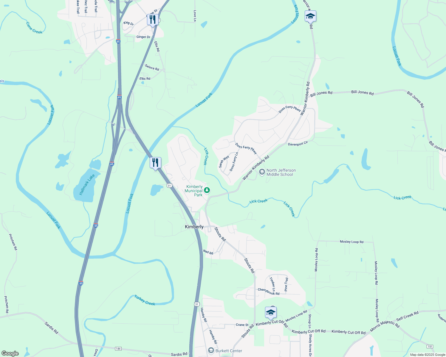 map of restaurants, bars, coffee shops, grocery stores, and more near 180 Sarah Way in Kimberly