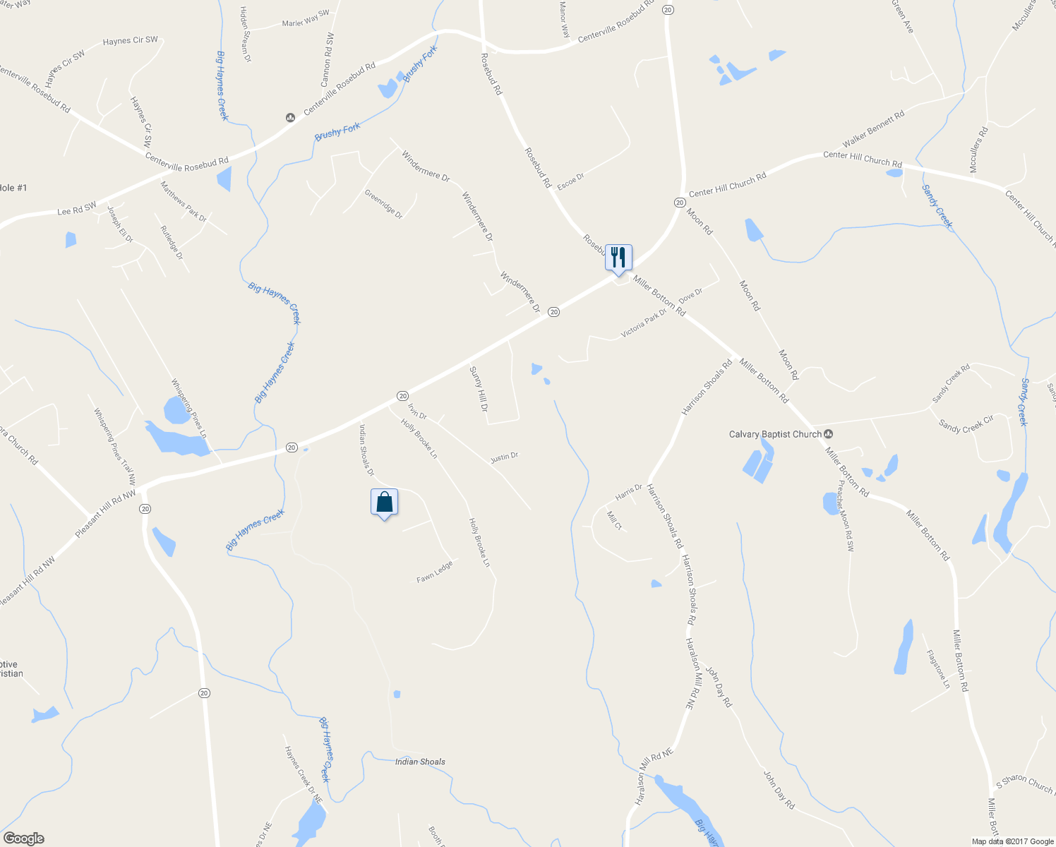 map of restaurants, bars, coffee shops, grocery stores, and more near 3755 Sunny Hill Drive in Loganville