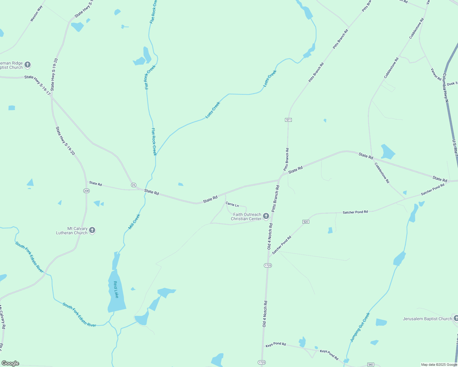 map of restaurants, bars, coffee shops, grocery stores, and more near 1410 Whispering Pine Road in Ridge Spring