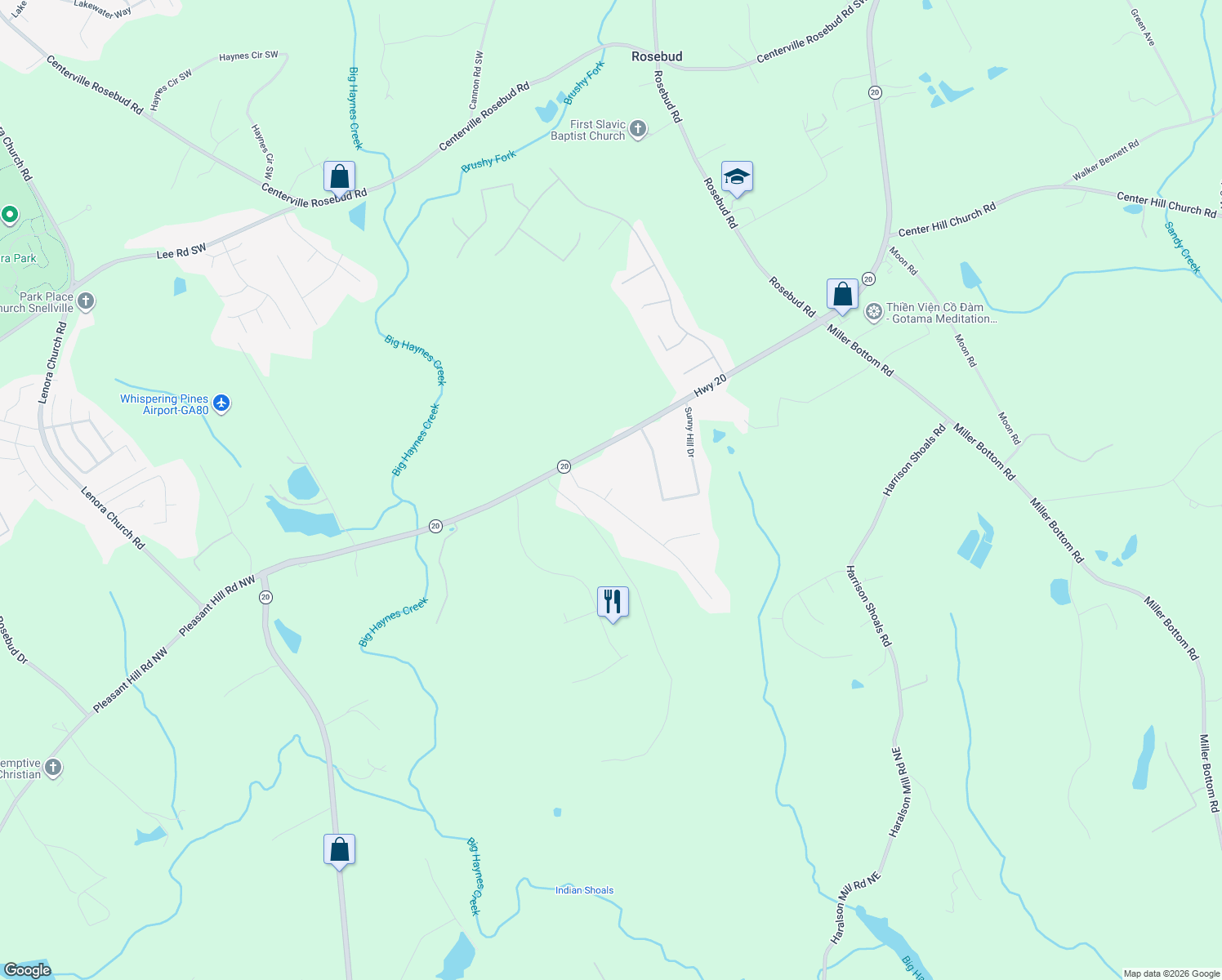 map of restaurants, bars, coffee shops, grocery stores, and more near 6951 Nora Ct in Loganville