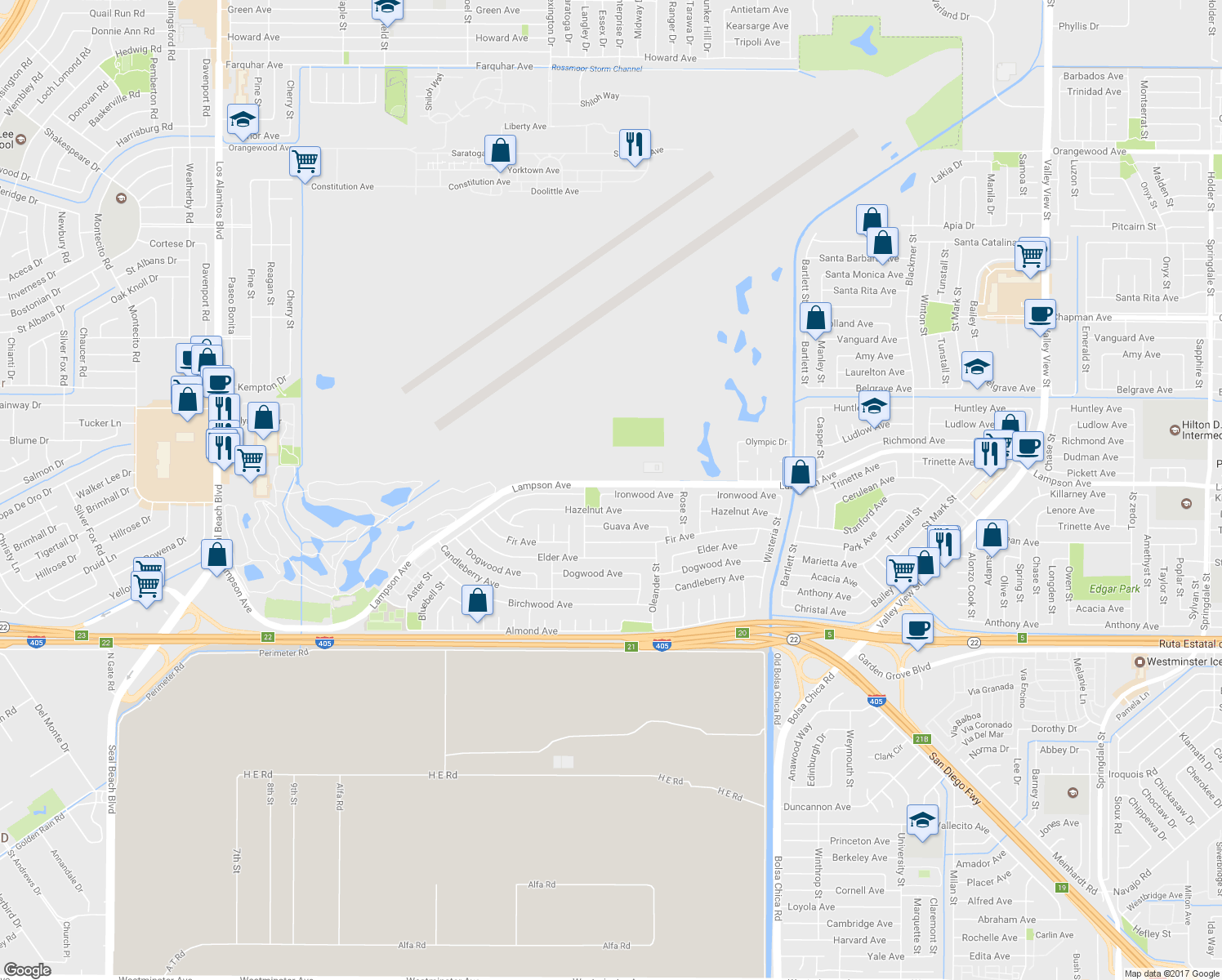 map of restaurants, bars, coffee shops, grocery stores, and more near 4533 Ironwood Avenue in Seal Beach