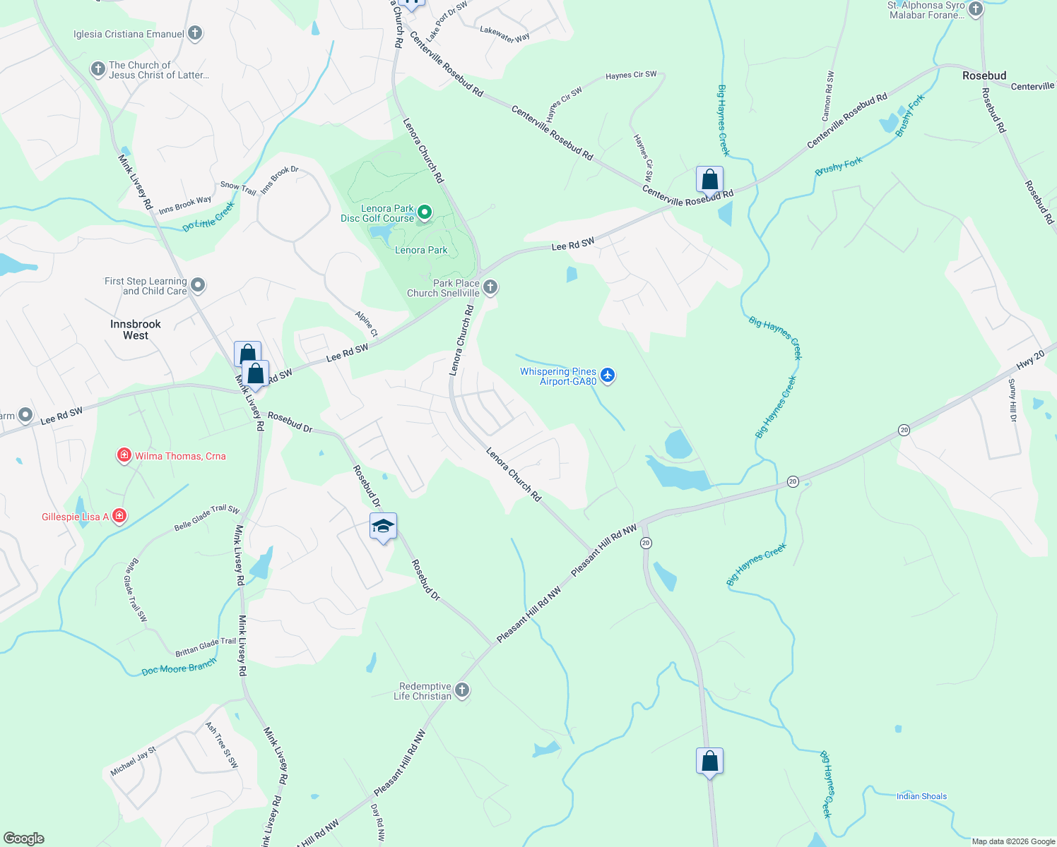 map of restaurants, bars, coffee shops, grocery stores, and more near 4765 Millenium View Court Southwest in Snellville