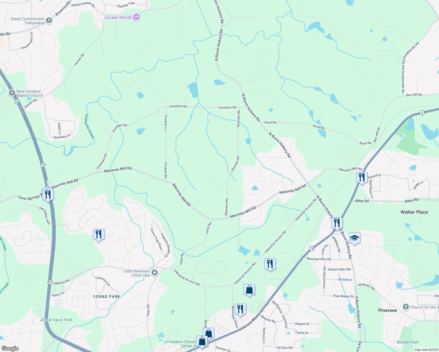 map of restaurants, bars, coffee shops, grocery stores, and more near 877 Derden Ct in Douglasville