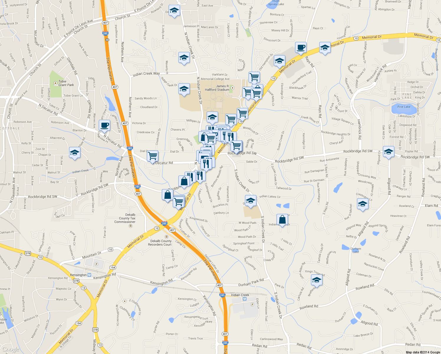 map of restaurants, bars, coffee shops, grocery stores, and more near 3867 Bretton Woods Rd in Decatur