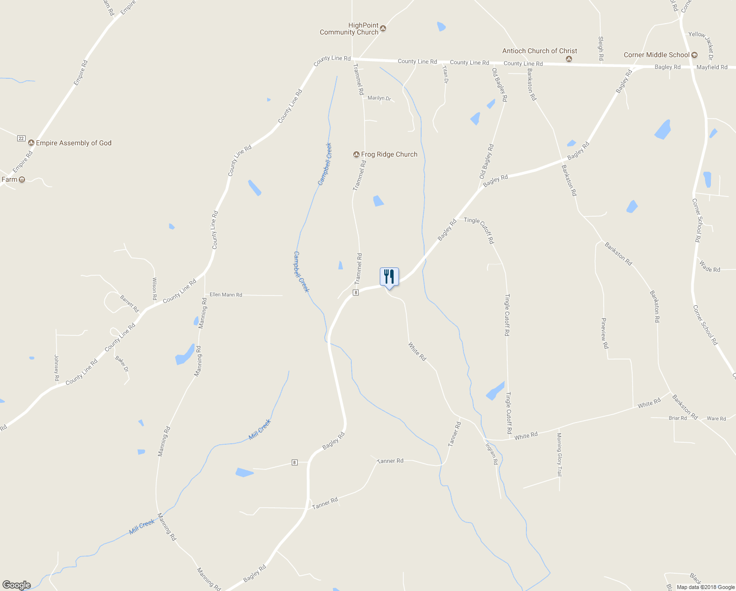 map of restaurants, bars, coffee shops, grocery stores, and more near 9389 Bagley Road in Dora