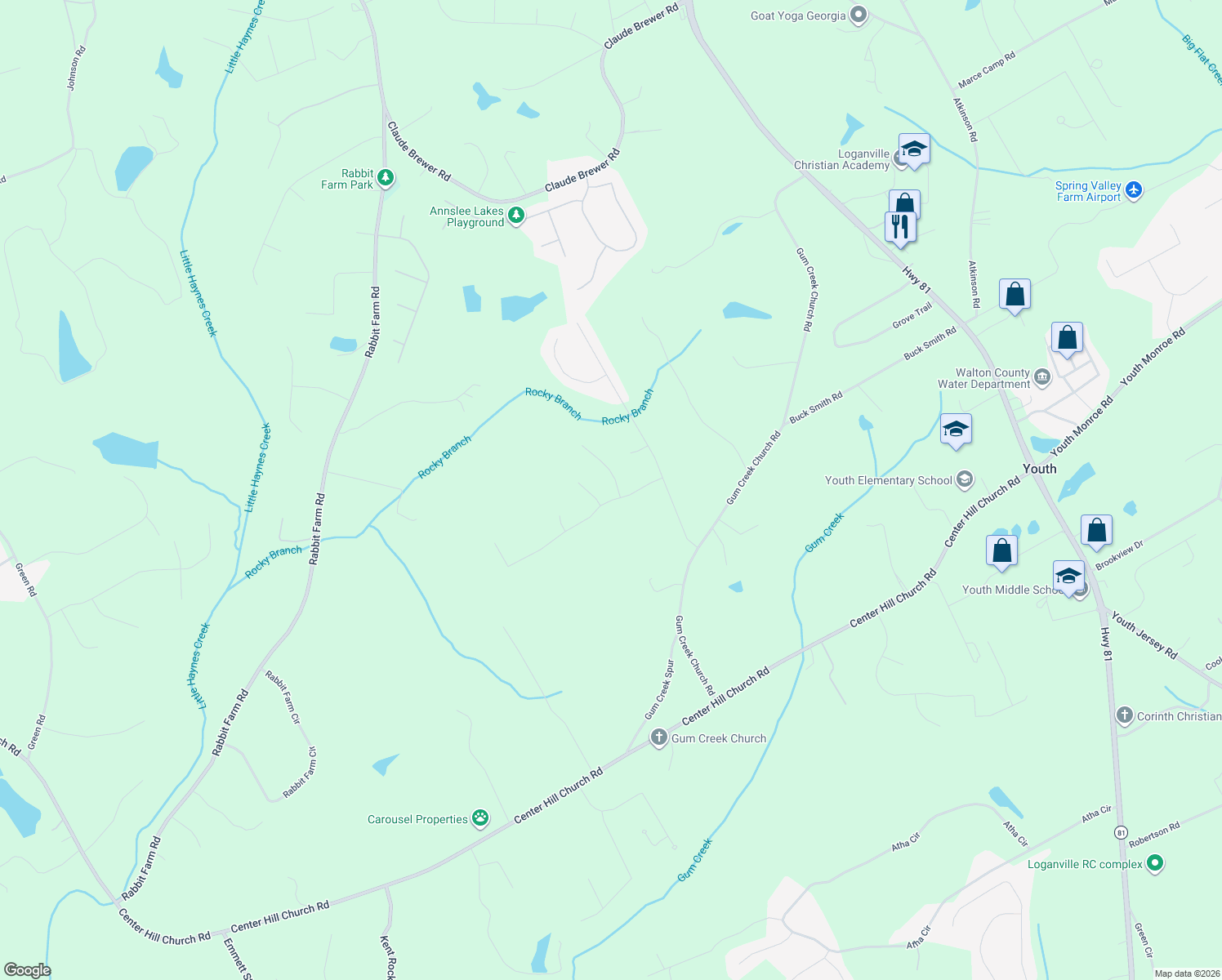 map of restaurants, bars, coffee shops, grocery stores, and more near 1225 Kristen Lane in Loganville