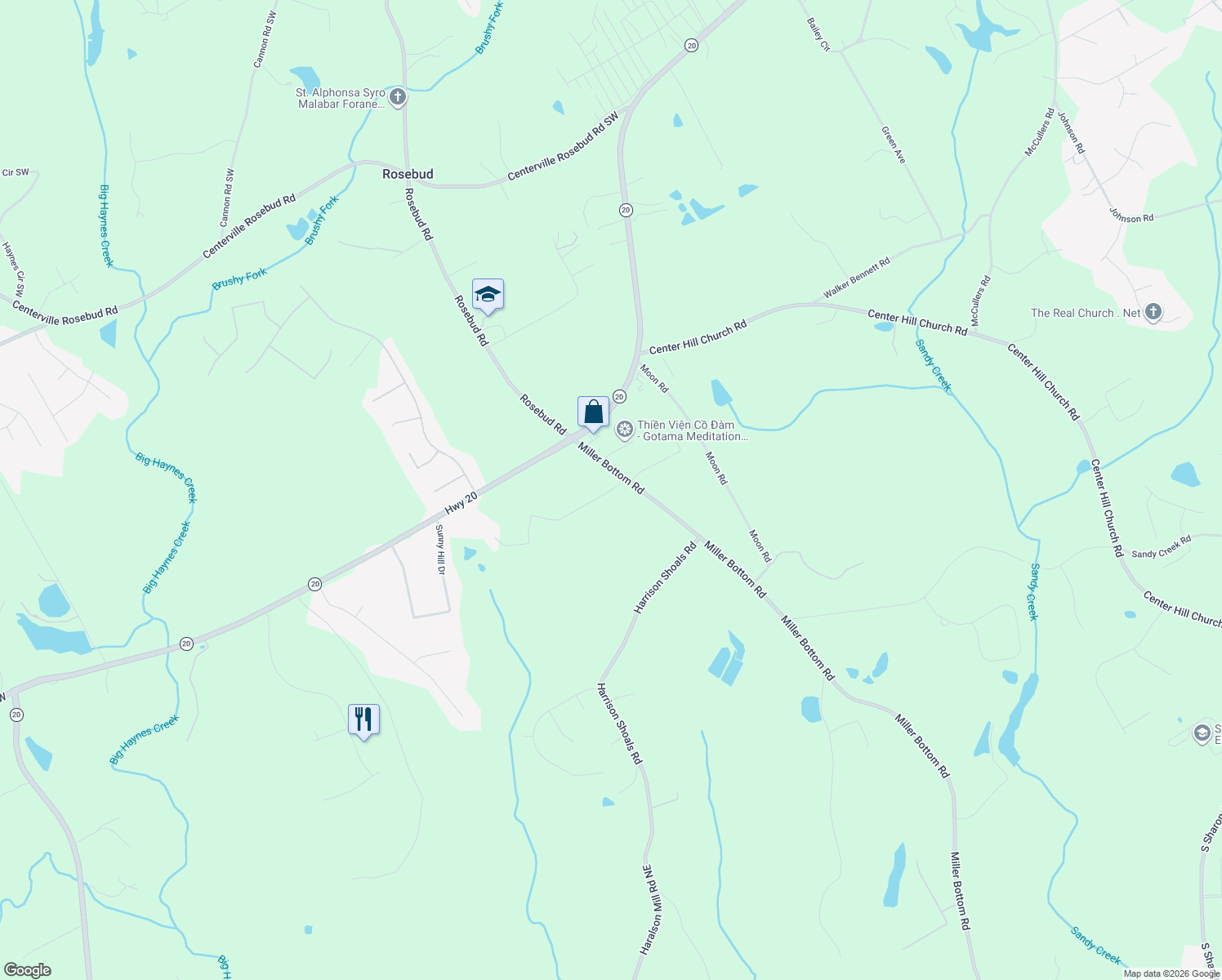 map of restaurants, bars, coffee shops, grocery stores, and more near 5020 Victoria Park Dr in Loganville