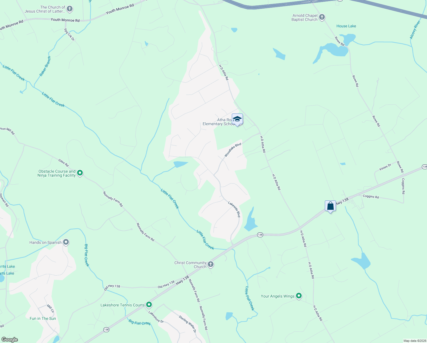 map of restaurants, bars, coffee shops, grocery stores, and more near 6025 Chestnut Trail in Monroe