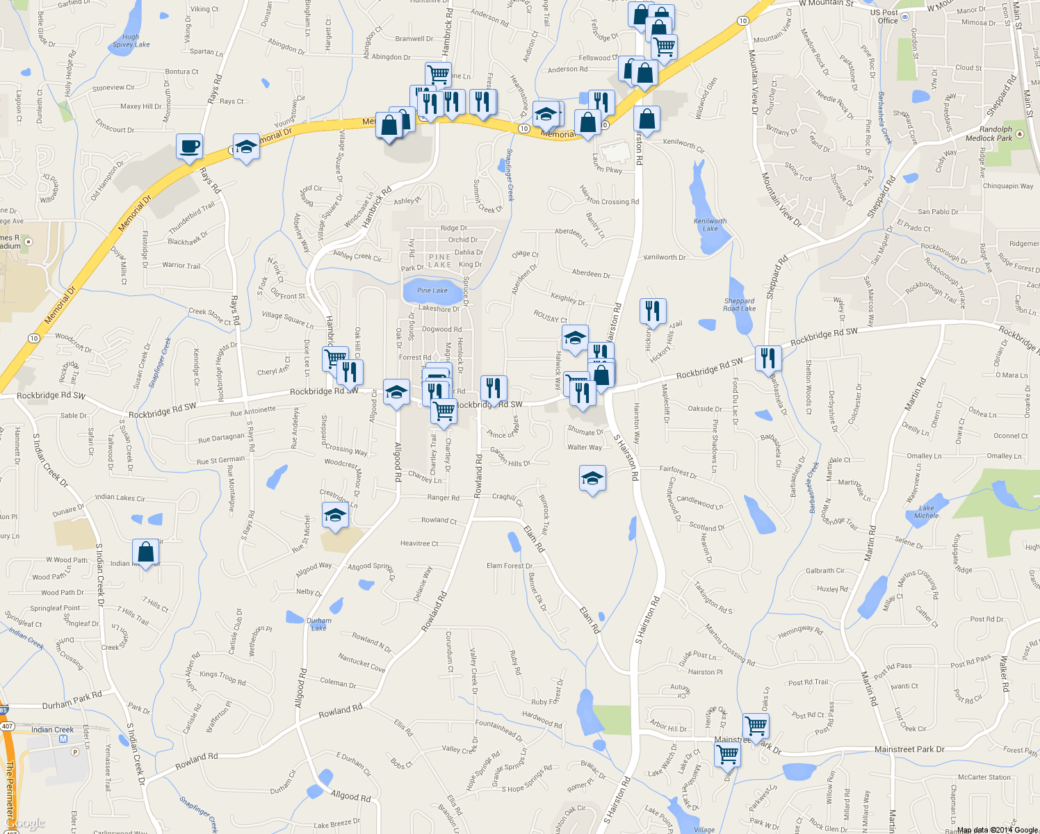 map of restaurants, bars, coffee shops, grocery stores, and more near 410 Prince of Wales in Stone Mountain