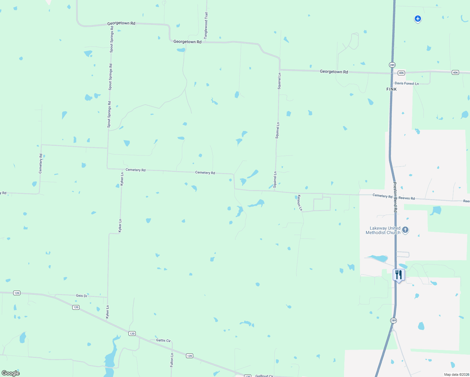 map of restaurants, bars, coffee shops, grocery stores, and more near 1385 Cemetery Road in Pottsboro