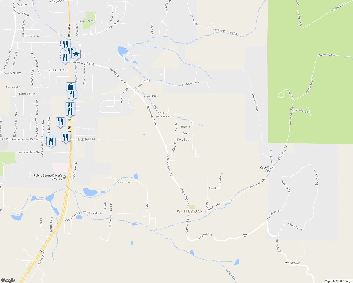 map of restaurants, bars, coffee shops, grocery stores, and more near 105 Starla Lane in Jacksonville