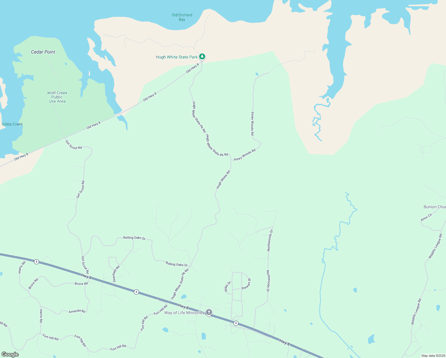 map of restaurants, bars, coffee shops, grocery stores, and more near Hugh White Road in Grenada County