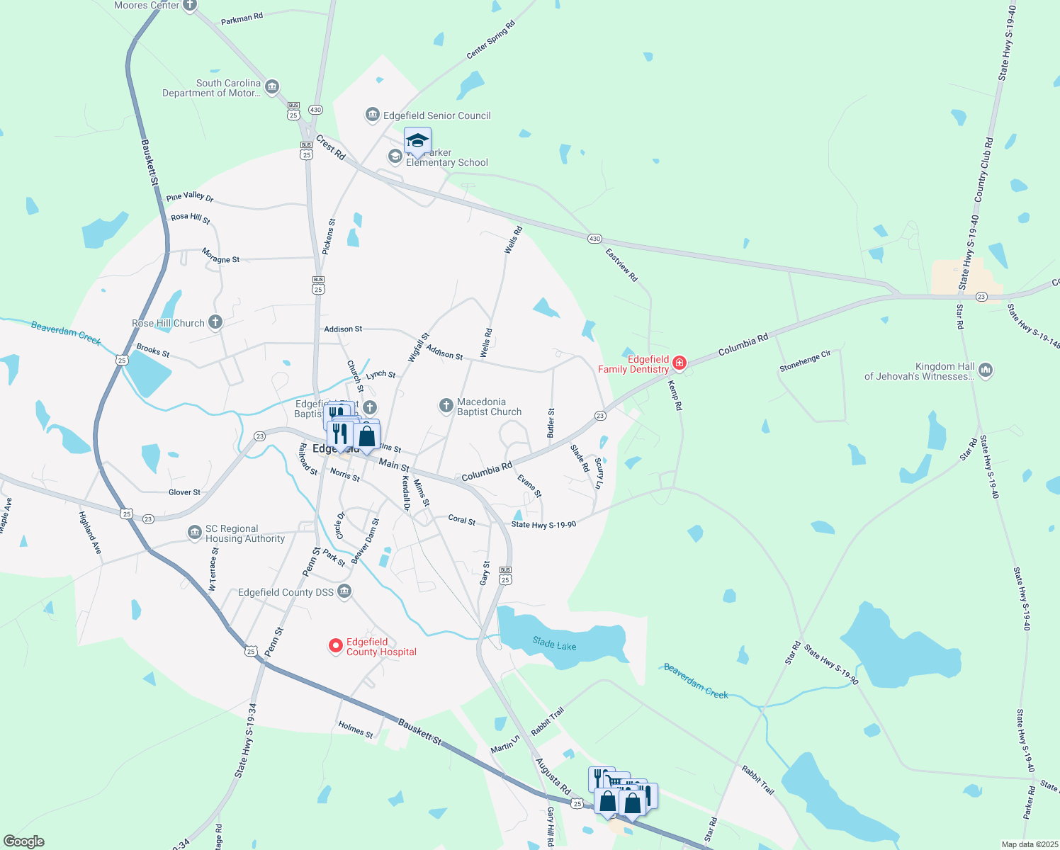 map of restaurants, bars, coffee shops, grocery stores, and more near 224 Sheppard Dr in Edgefield